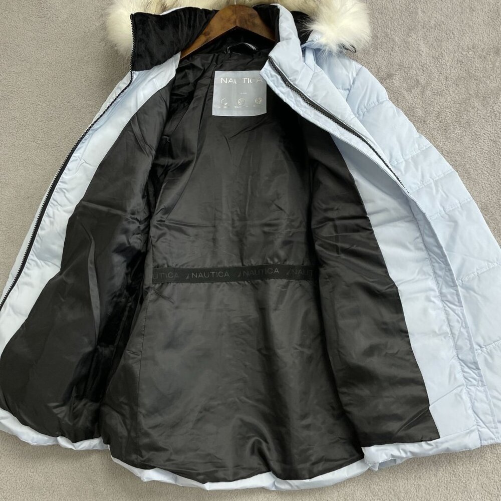 Nautica Women's L Light Blue Puffer Jacket Hooded Full Zip JCK135 - Picture 14 of 16